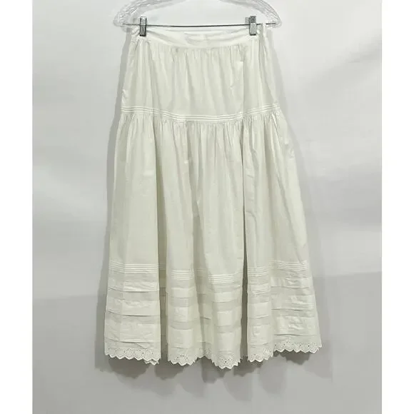 DOEN Sz M Medium Sebastiane Skirt Midi Scalloped Ivory Powder A-Line - Picture 11 of 16